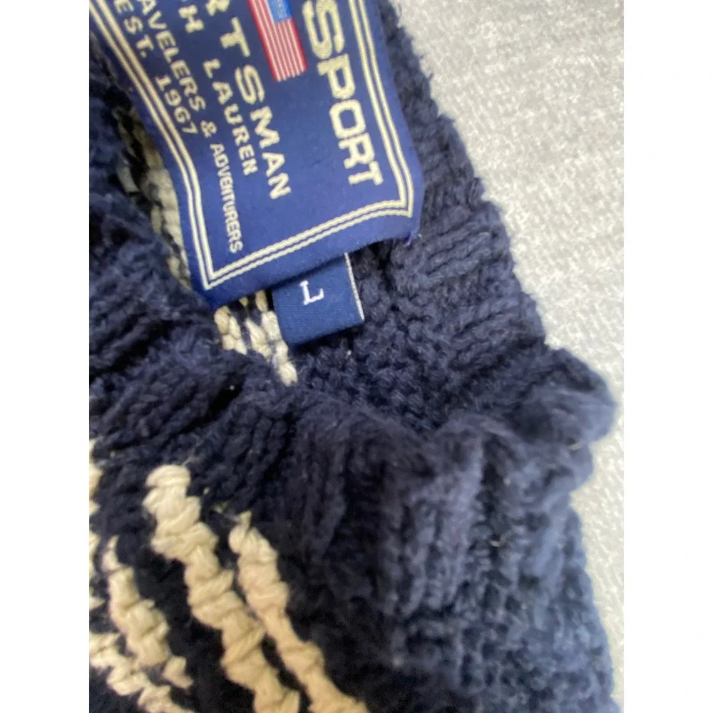 Vintage Polo Sport Sportsman Ralph Lauren Hand Knit Fair Isle Sweater Navy L